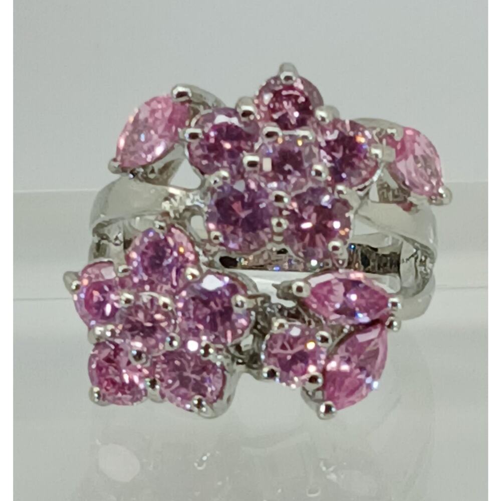 Vintage Ring Size 6.75 Silver Tone‎ White Gold GP Purple Sim Diamond CZ Cocktail